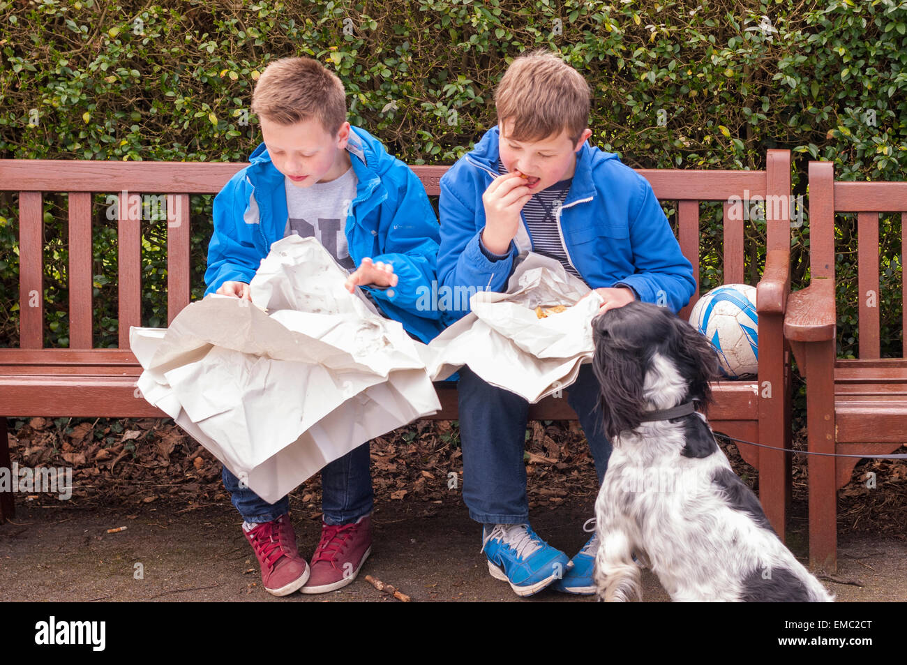 two-boys-eating-fish-chips-on-a-park-bench-in-the-uk-EMC2CT.jpg